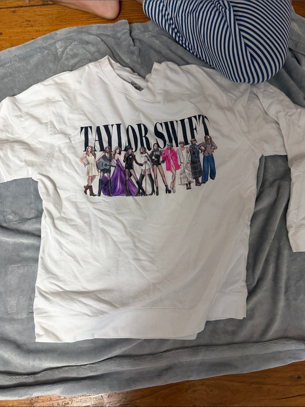 Taylor Swift White Pullover Sweatshirt with Multicolor Character Artwork